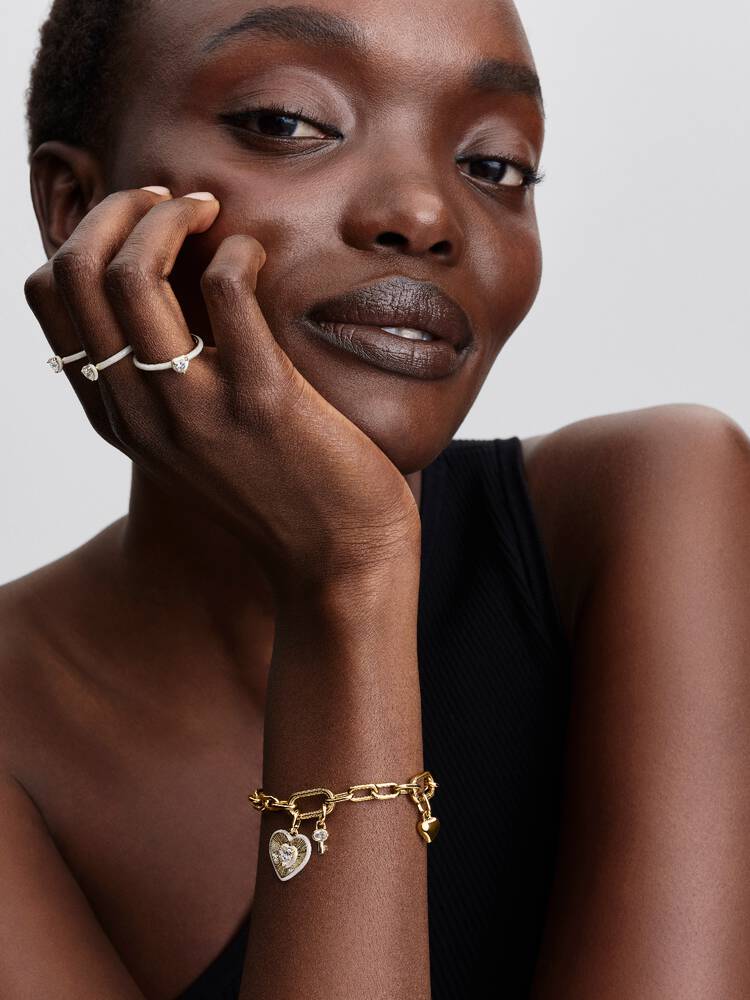 Heart 14k gold-plated medallion with clear cubic z