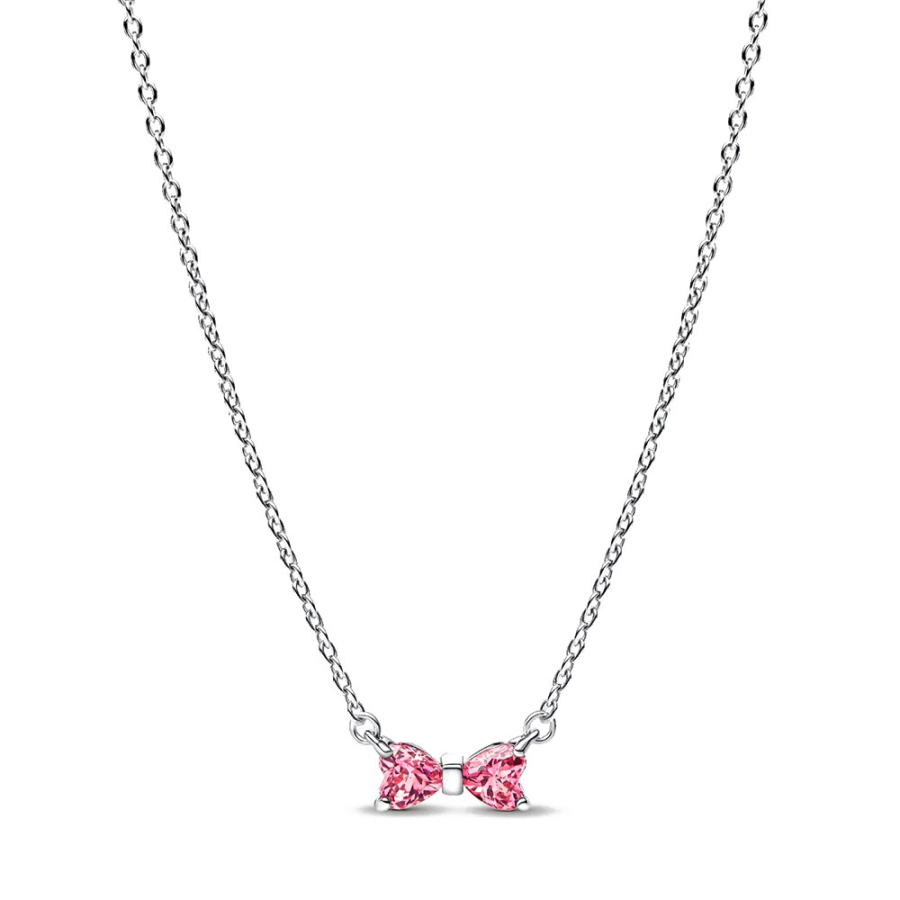 Bow sterling silver collier with fancy pink and cl