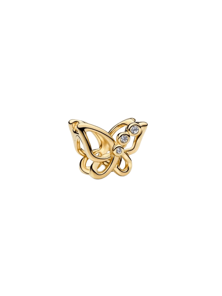 Butterfly 14k gold-plated charm with clear cubic z