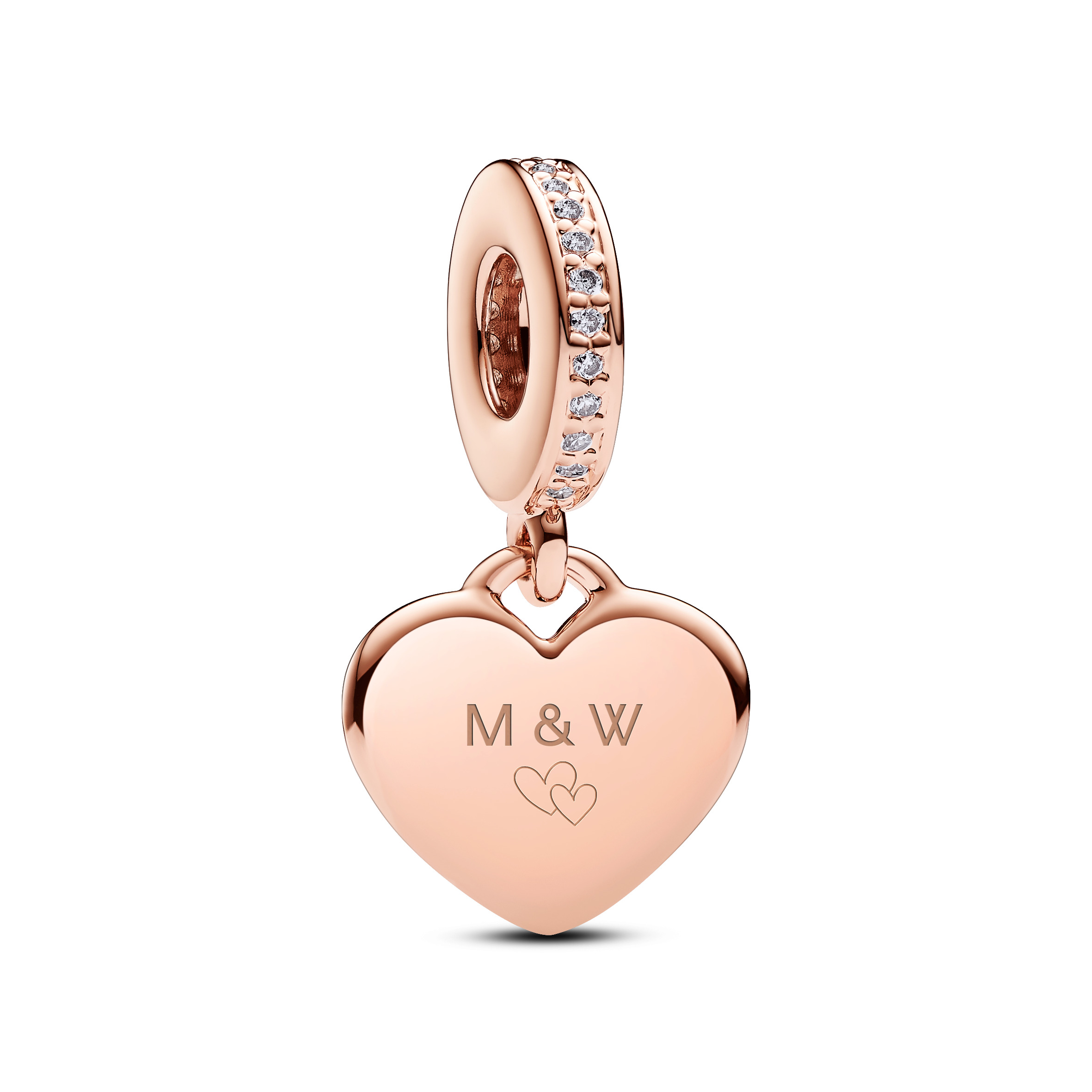 Engravable heart disc 14k rose gold-plated dangle 
