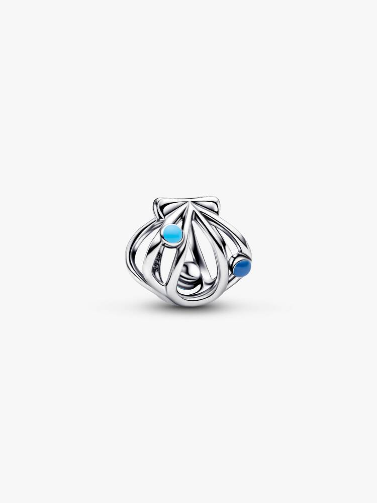 Openwork shell sterling silver charm with blue ena