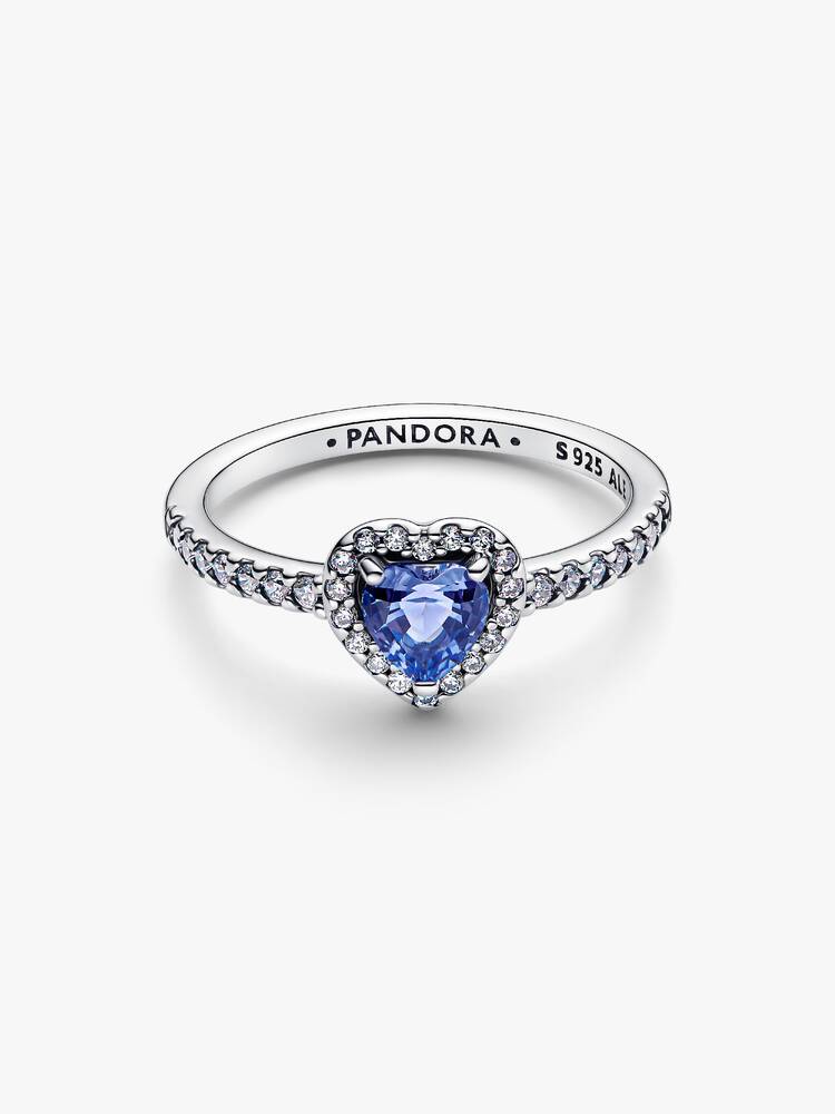 Heart sterling silver ring with cornflower blue crystal and clear cubic zirconia