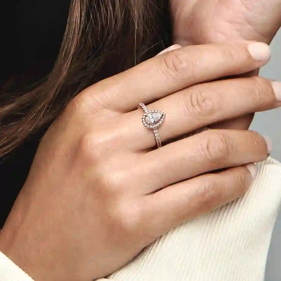 14k Rose gold-plated ring with clear cubic zirconia