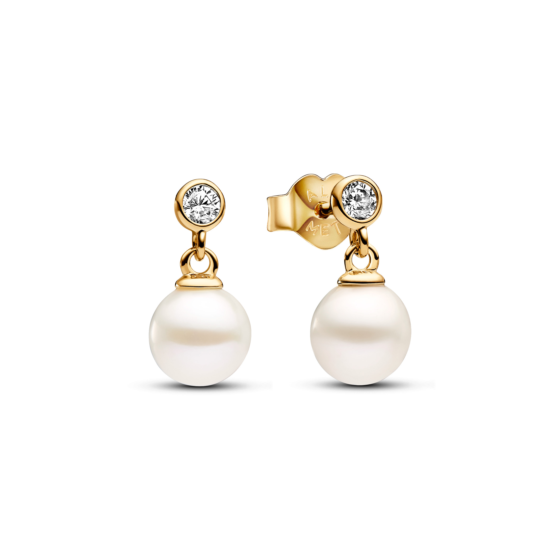 14k Gold-plated drop Earrings with white treated freshwater cultured pearl and clear cubic zirconia