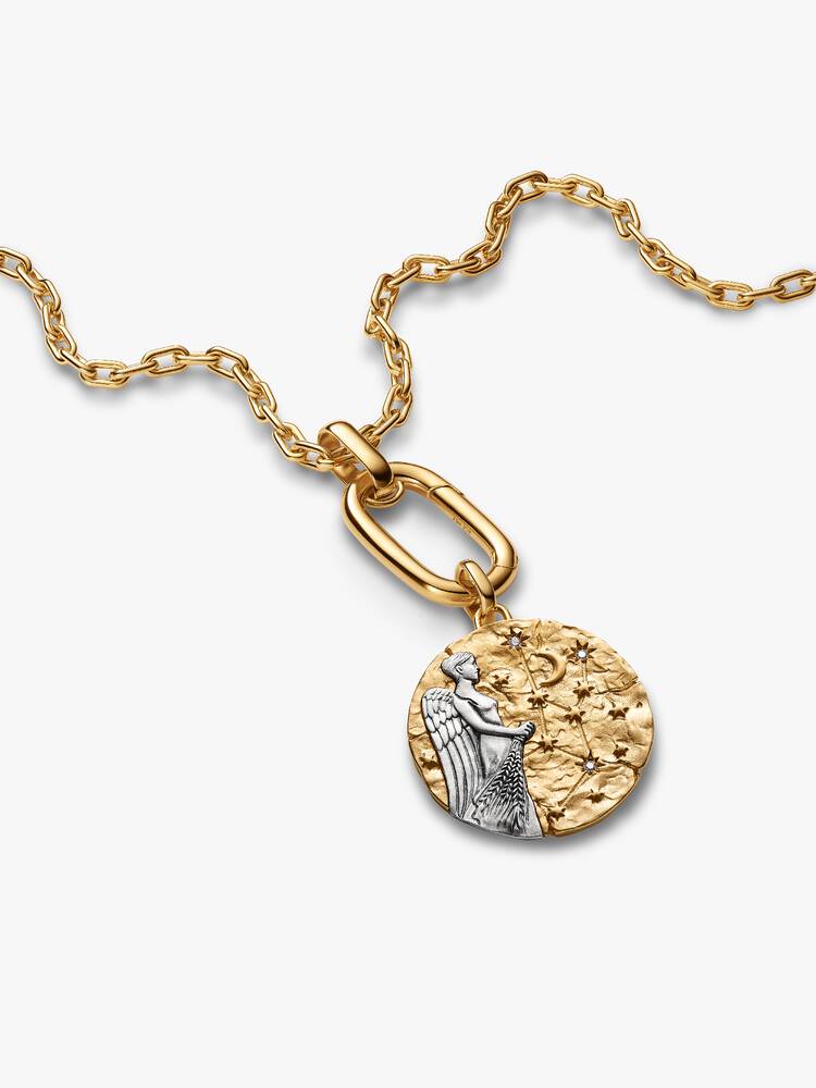 XL Virgo sterling silver and 14k gold-plated medallion with clear cubic zirconia