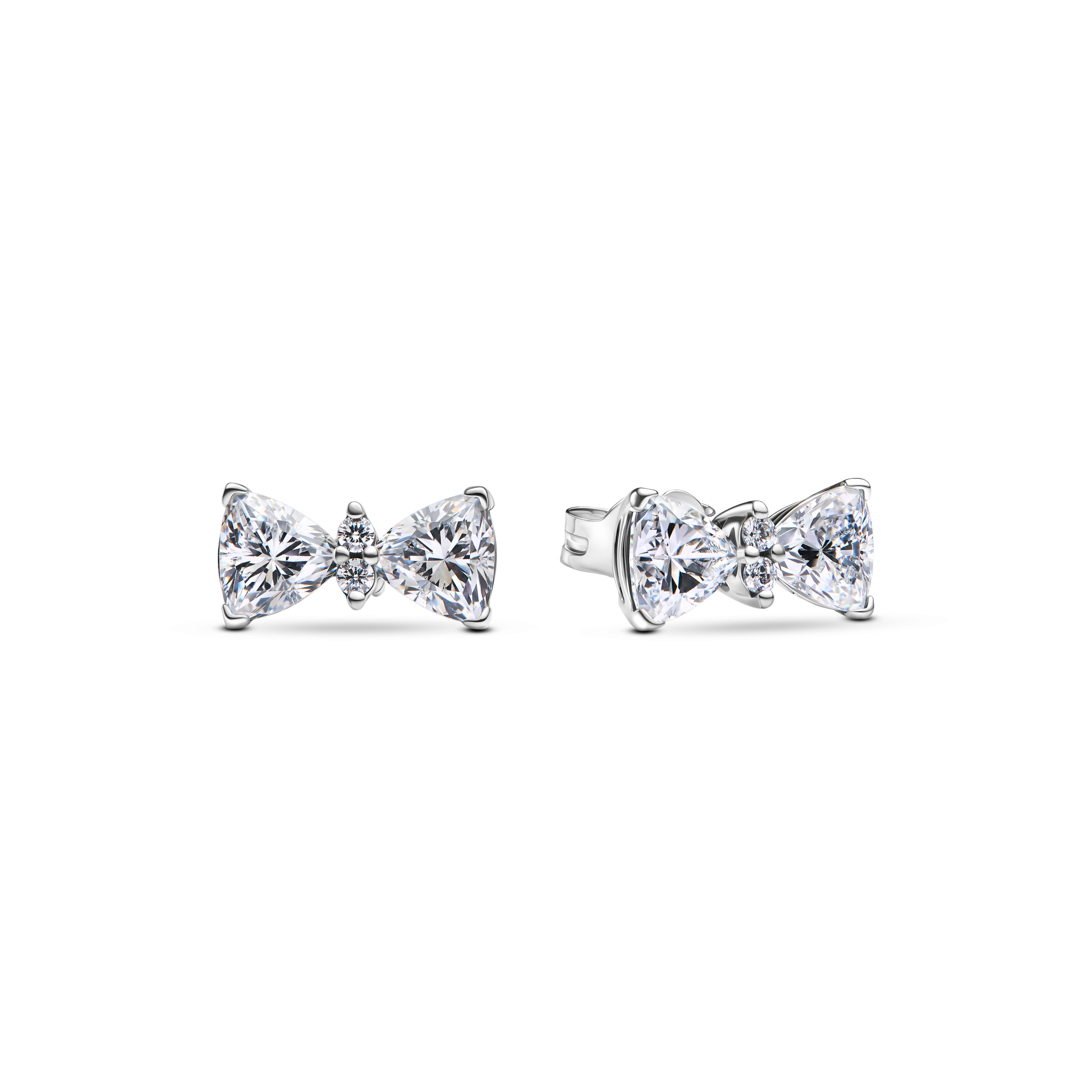 Bow sterling silver stud earrings with clear cubic