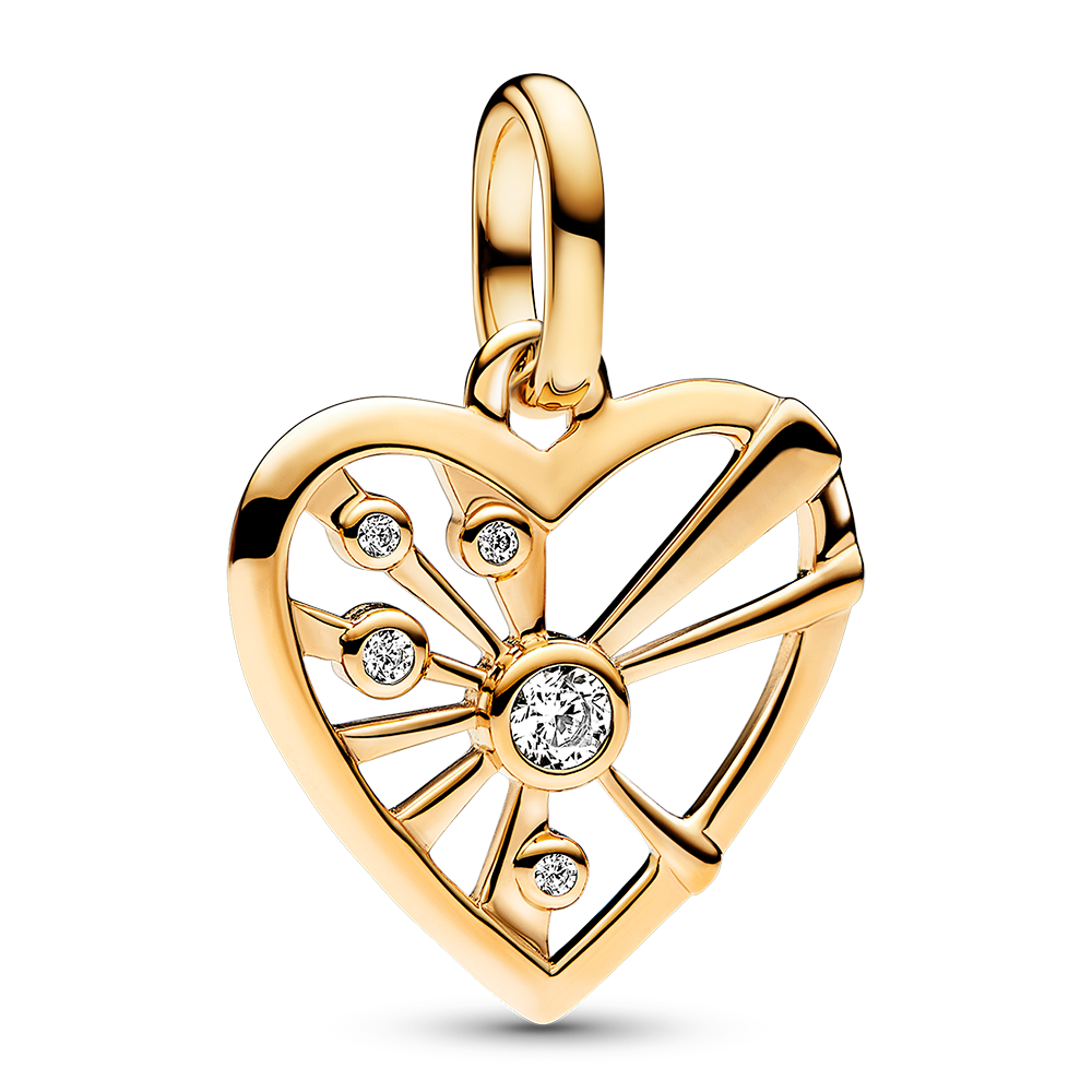 Heart 14k gold-plated medallion with clear cubic zirconia