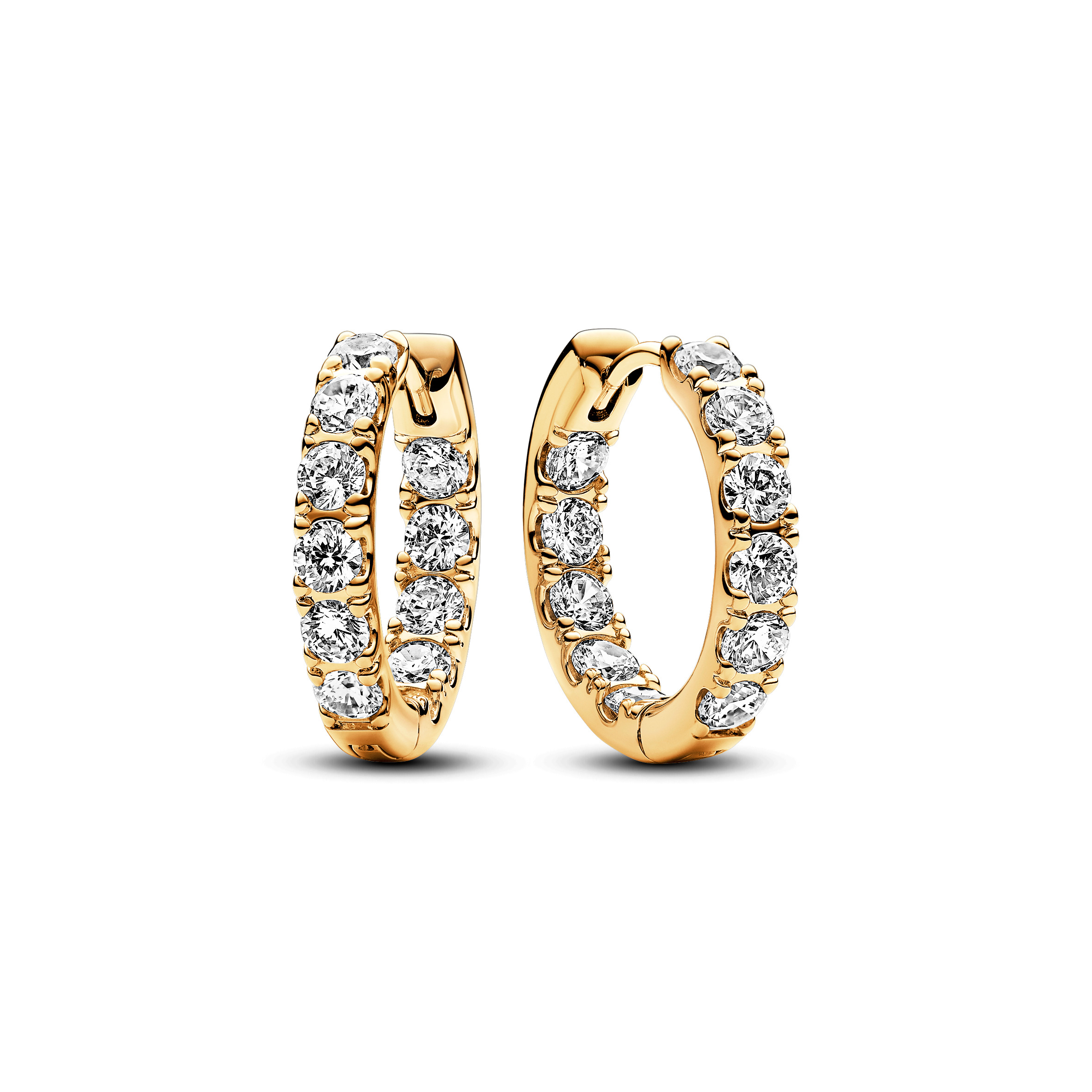 14k Gold-plated hoop earrings with clear cubic zir