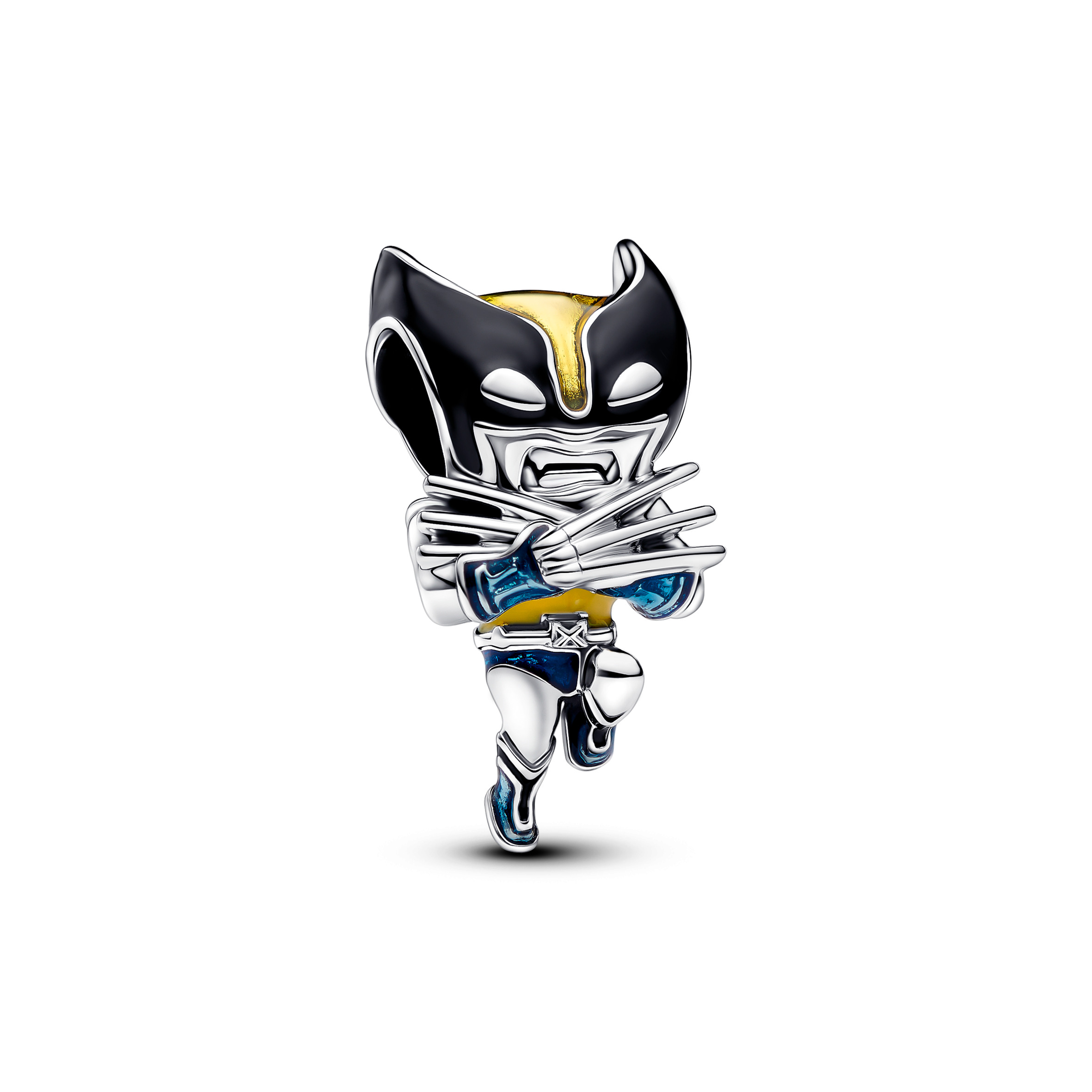 Marvel Wolverine sterling silver charm with black, yellow and blue enamel