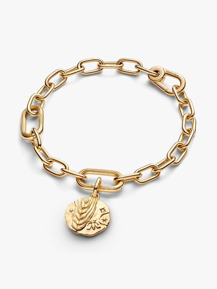 Wheat 14k gold-plated medallion with clear cubic zirconia
