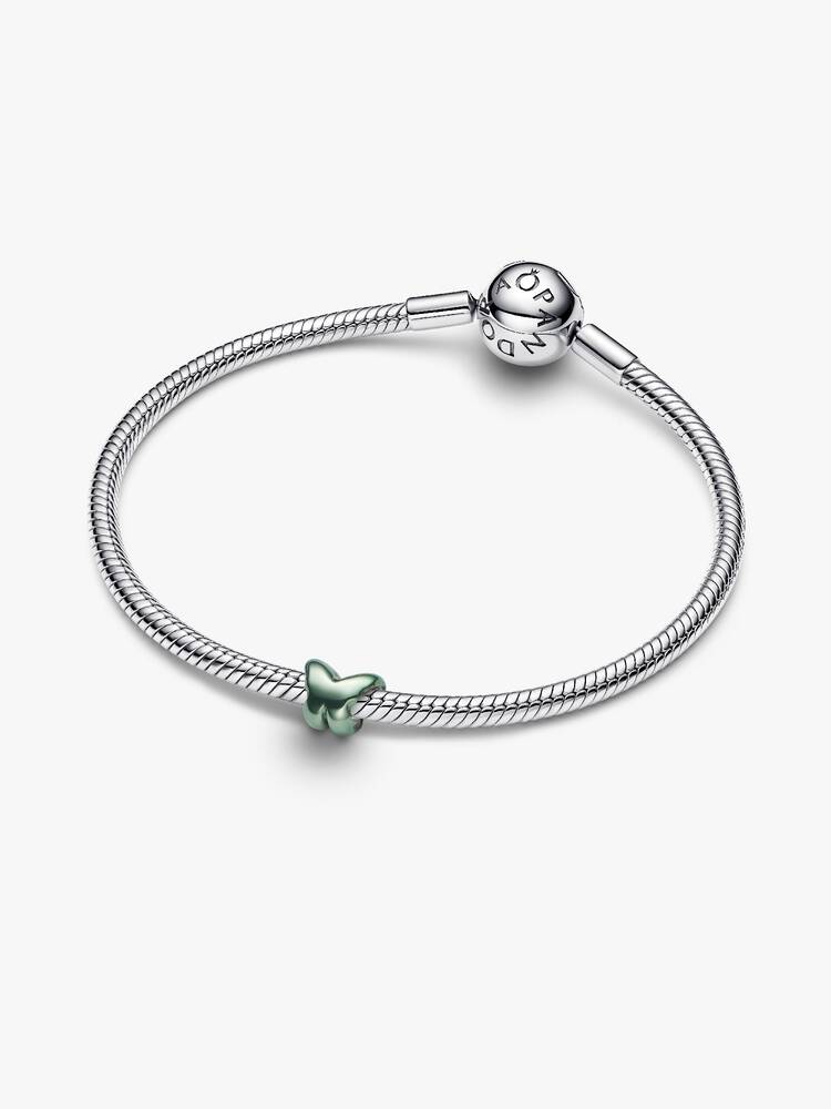 Butterfly sterling silver mini charm with green enamel