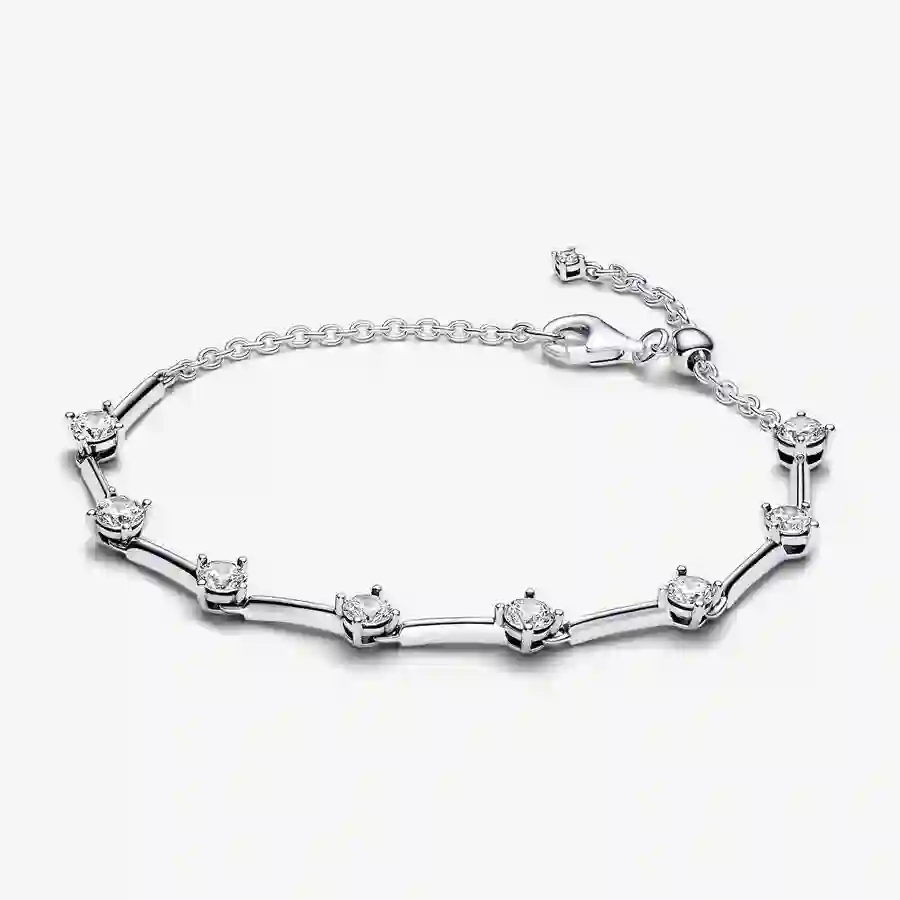 Sterling silver bracelet with clear cubic zirconia and sliding clasp