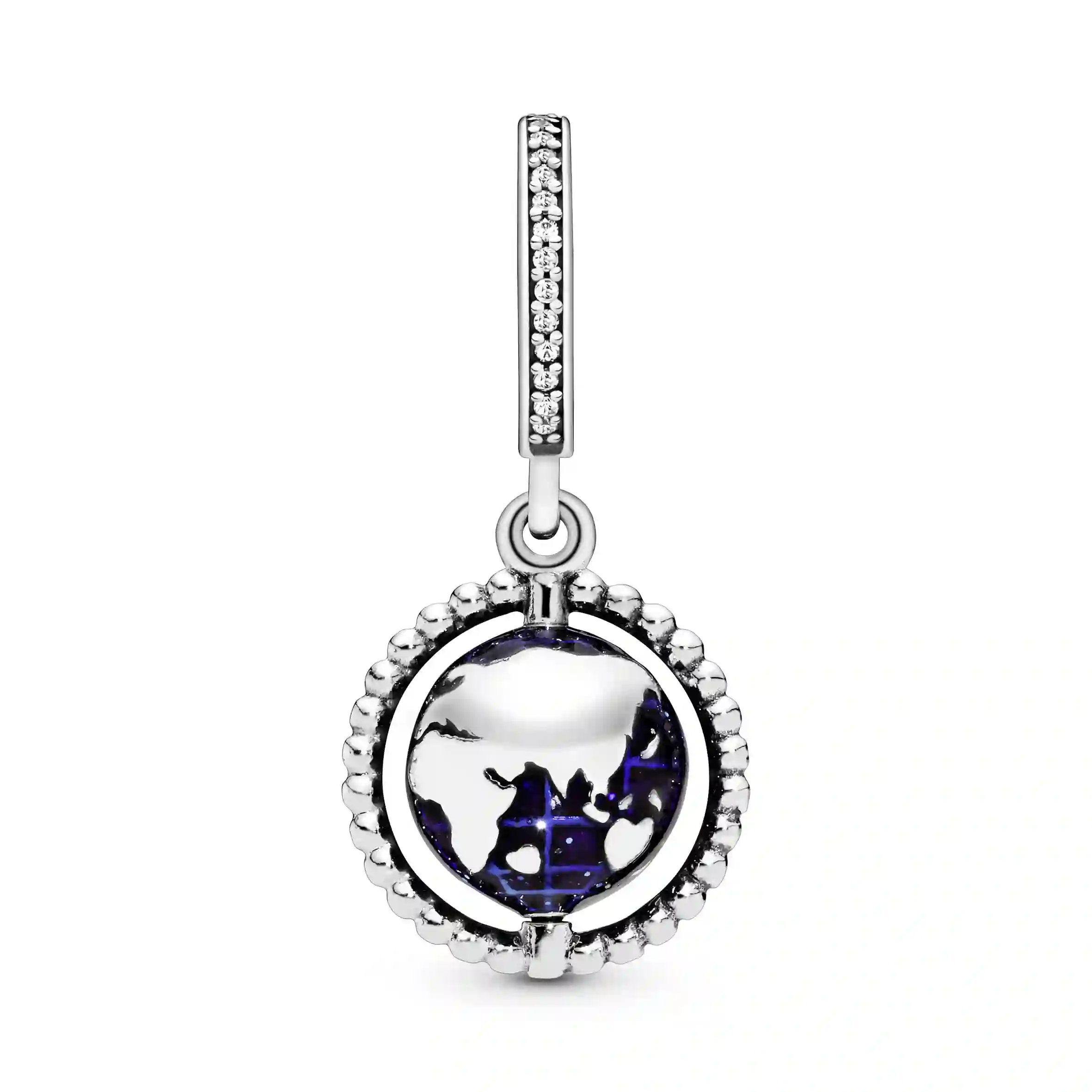 Globe silver dangle with clear cubic zirconia and 