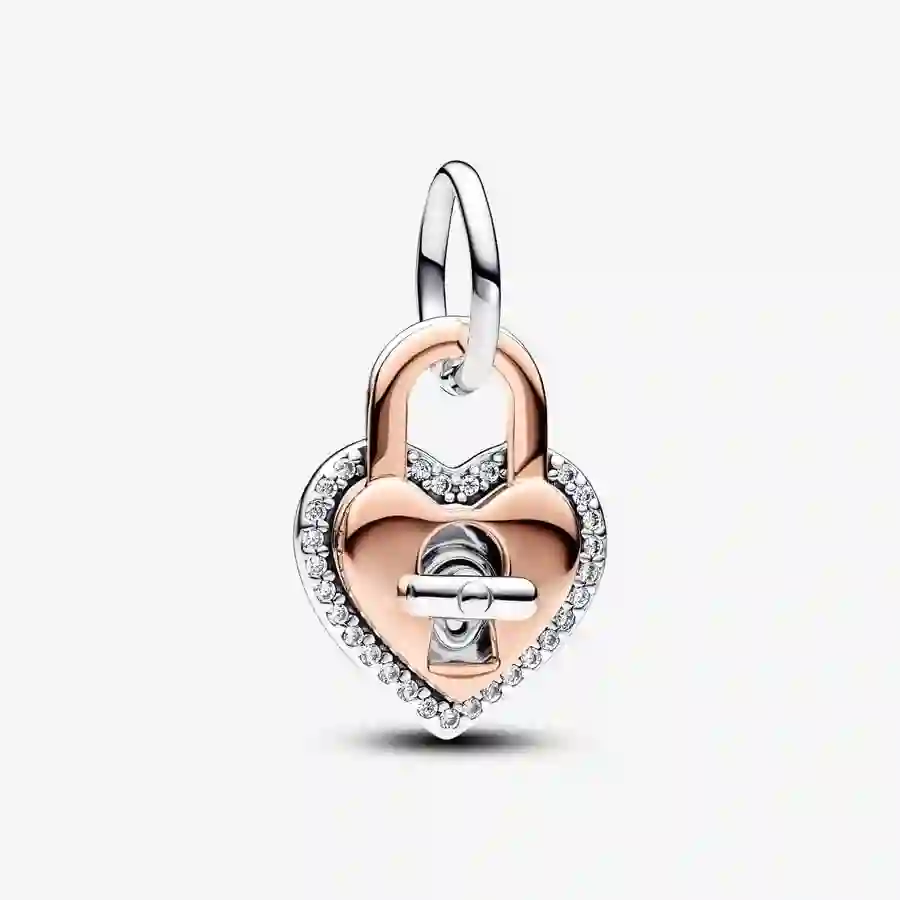 Padlock heart sterling silver and 14k rose gold-pl