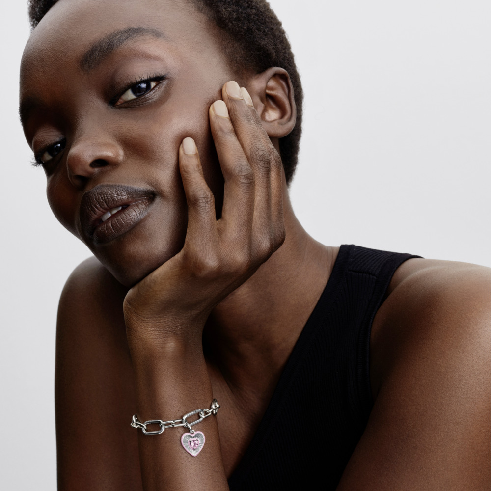 Heart sterling silver medallion with orchid pink c