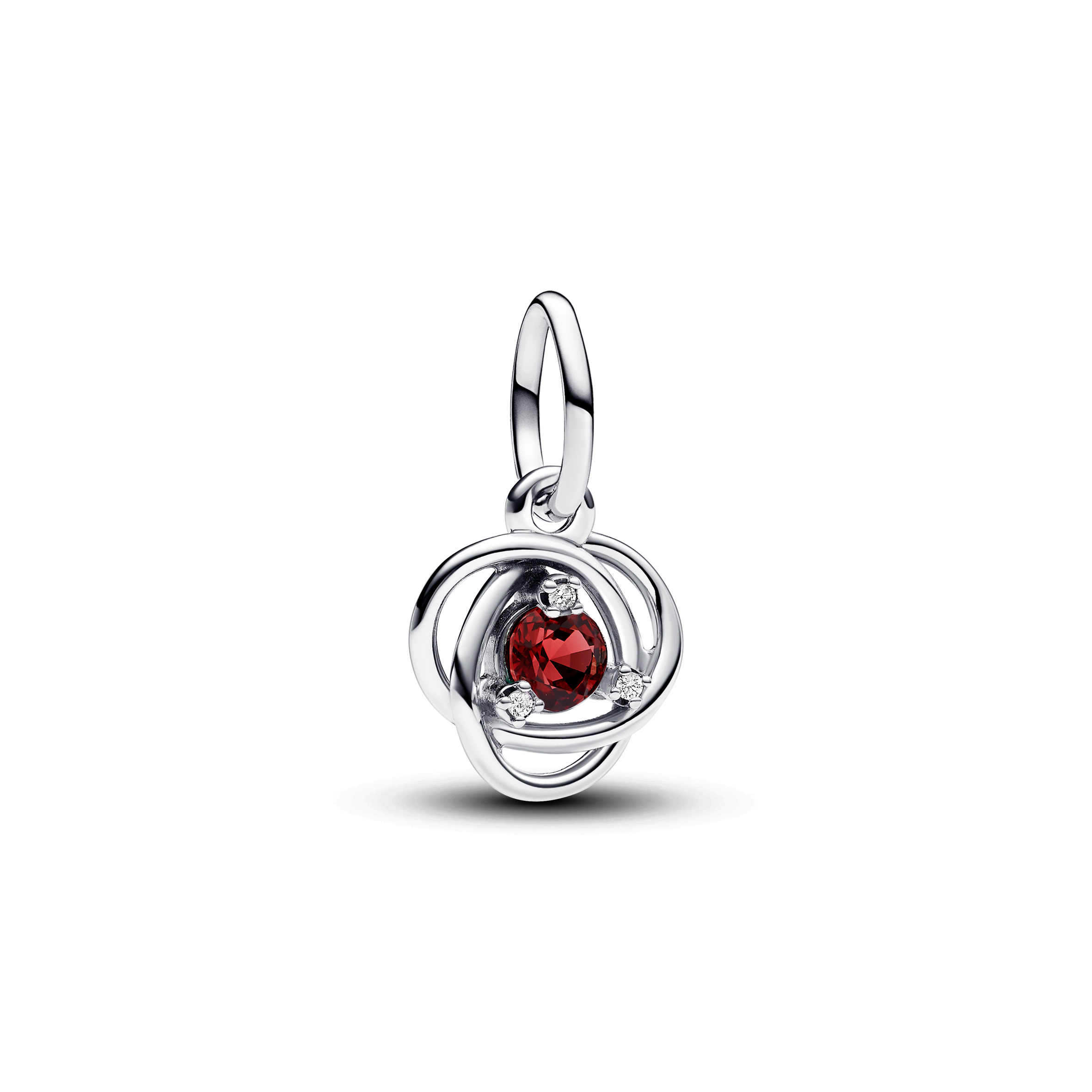 Sterling silver dangle with true red crystal and clear cubic zirconia