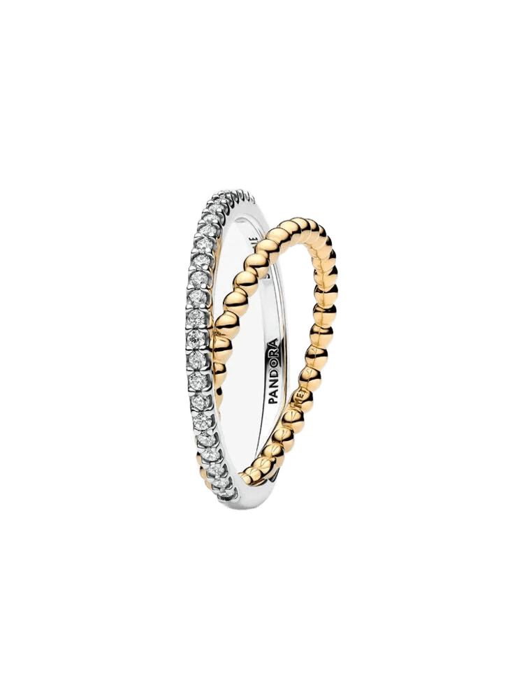 Sterling silver and 14k gold-plated ring with clear cubic zirconia