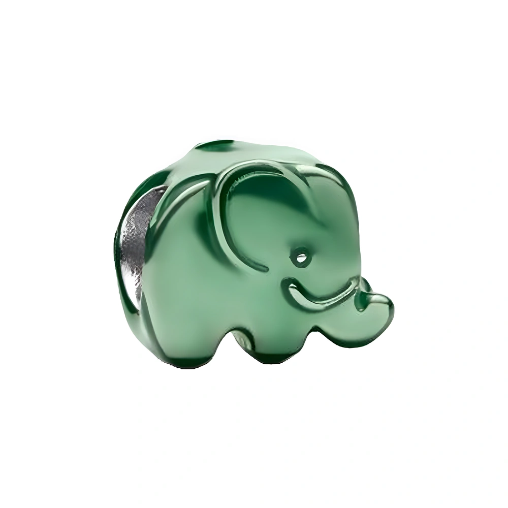Elephant sterling silver min charm with green enamel