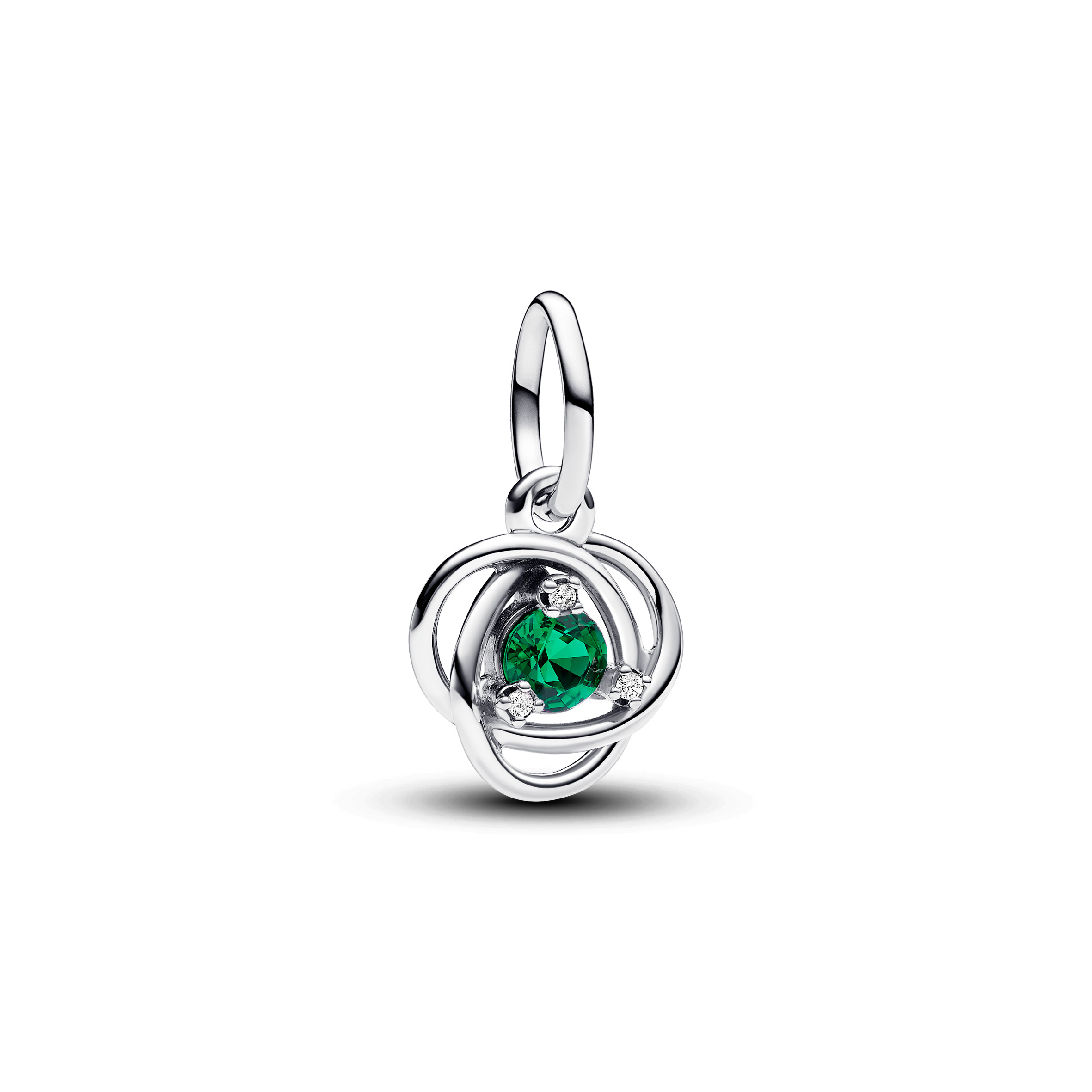 Sterling silver dangle with royal green crystal and clear cubic zirconia