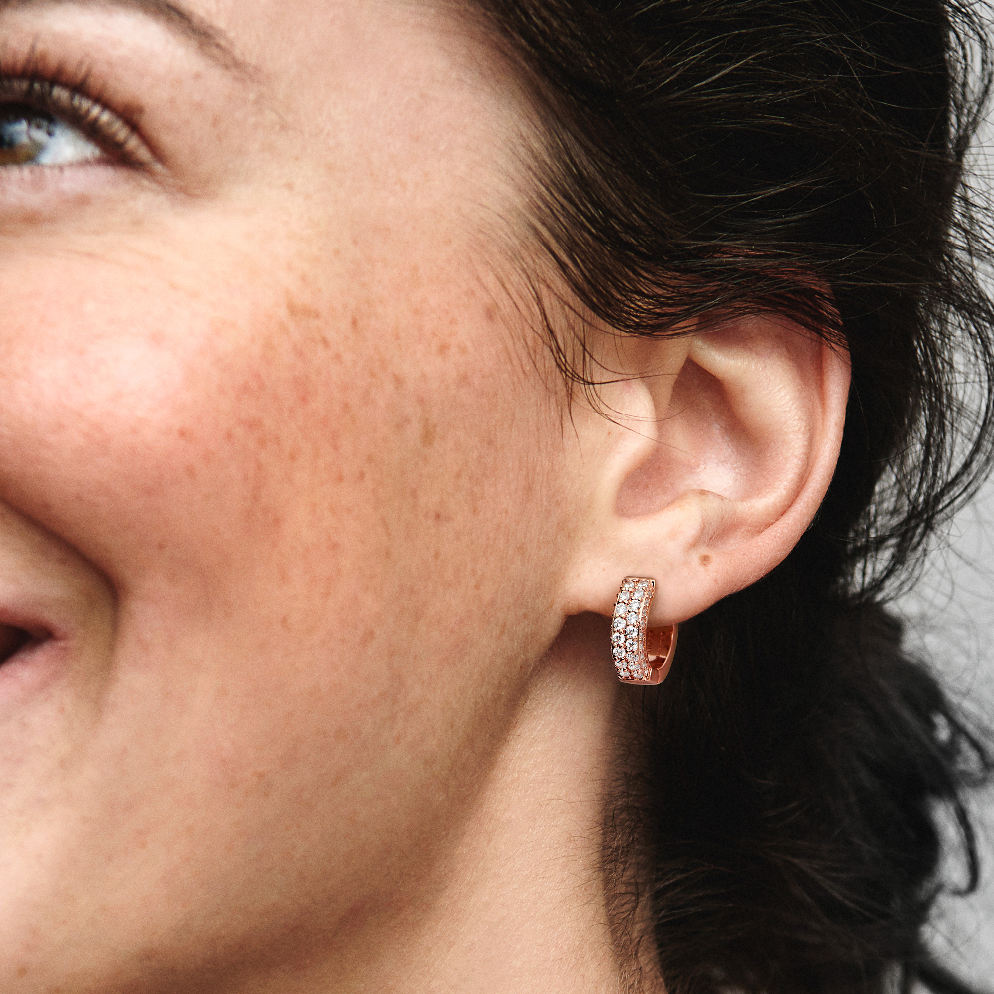 14k Rose gold-plated hoop earrings with clear cubic zirconia
