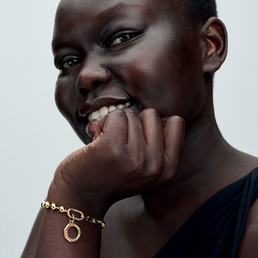 Rainbow 14k gold-plated medallion with green, pink