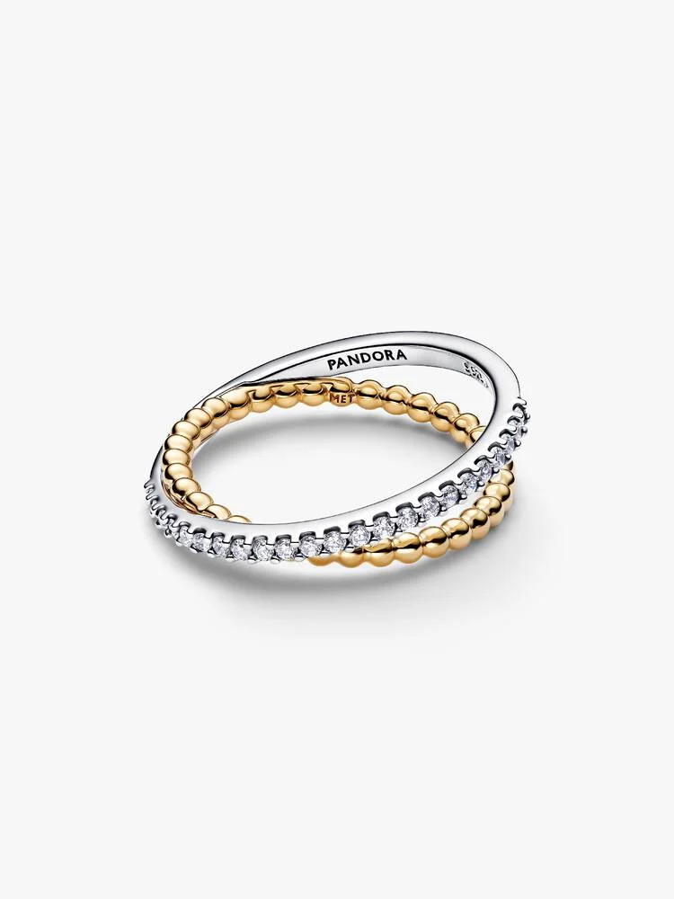 Sterling silver and 14k gold-plated ring with clear cubic zirconia