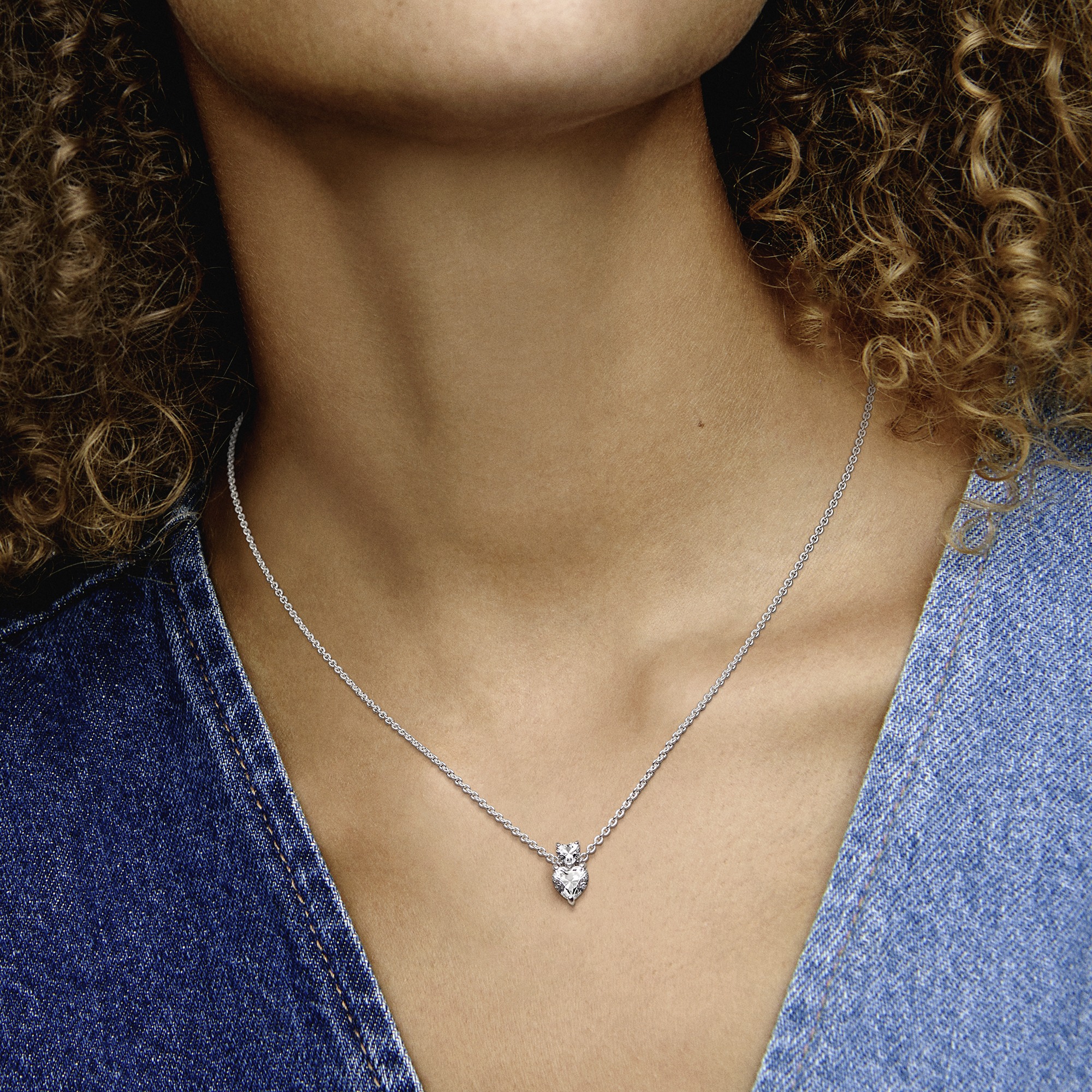 Heart sterling silver collier with clear cubic zir