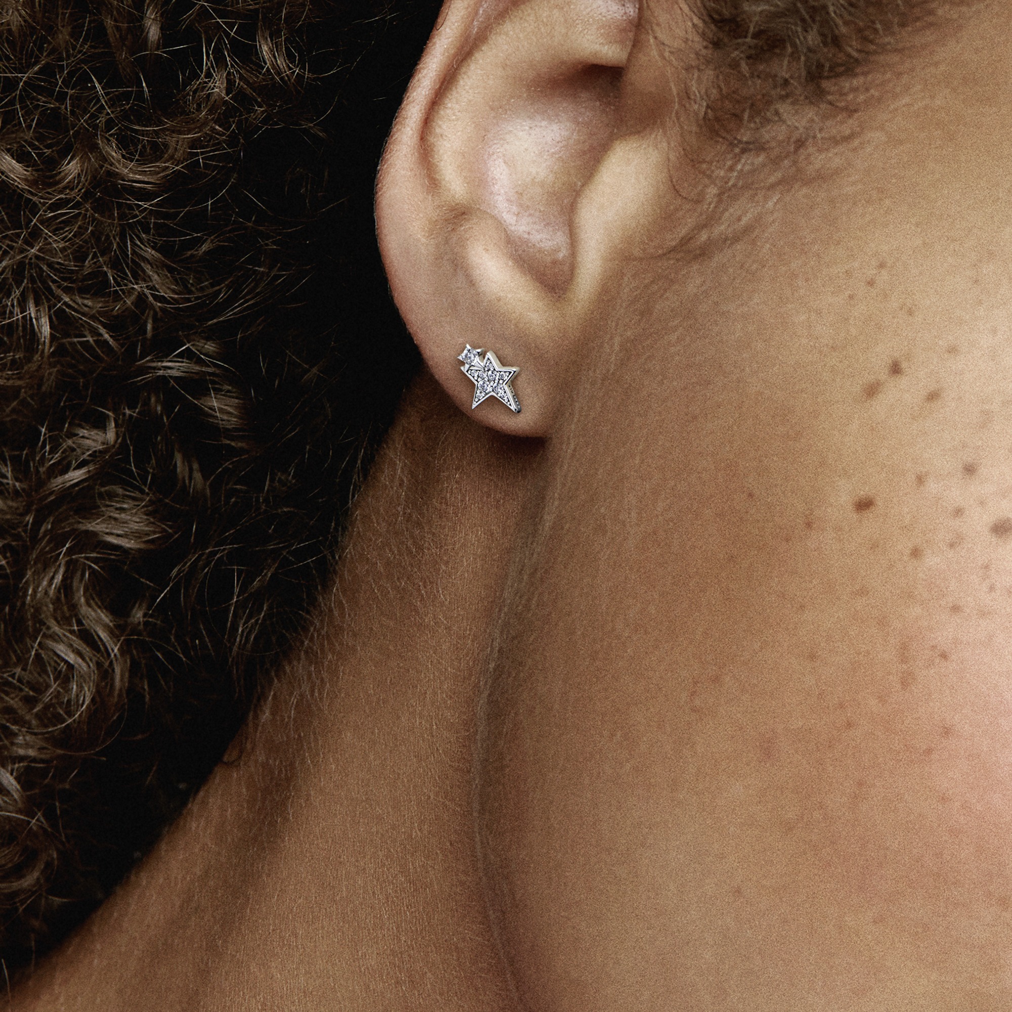 Double star sterling silver stud earrings with cle