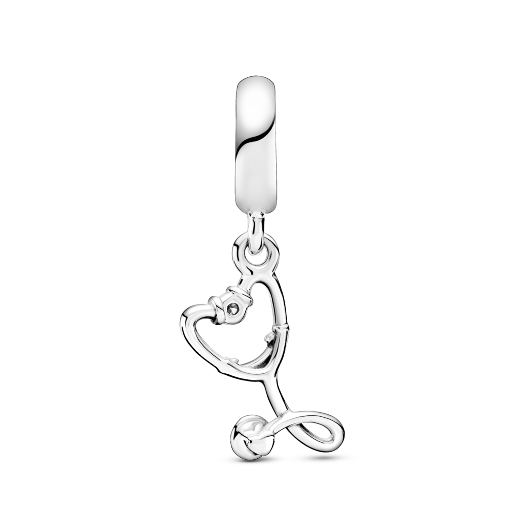 Stethoscope sterling silver dangle with clear cubi