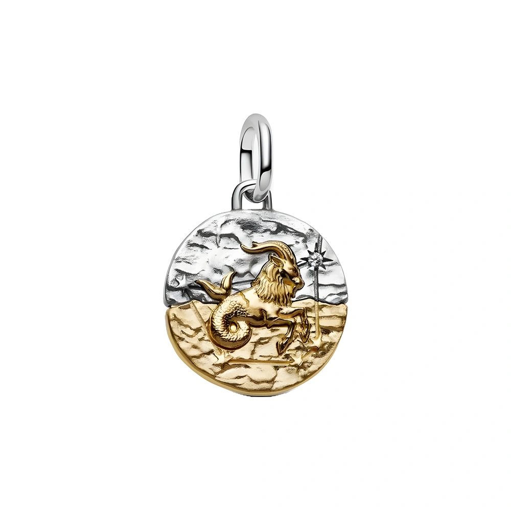 Capricornus sterling silver and 14k gold-plated medallion with clear cubic zirconia