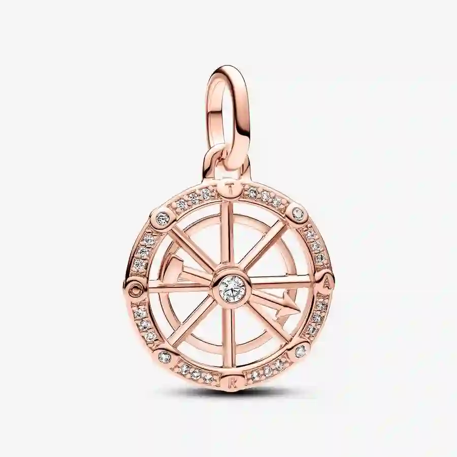 Spinning wheel 14k rose gold-plated medallion with