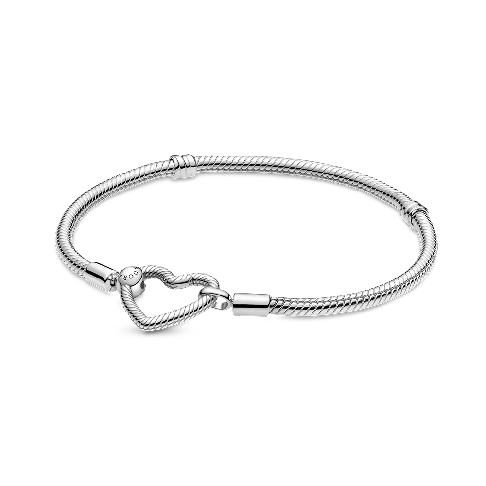Snake chain sterling silver bracelet with heart cl