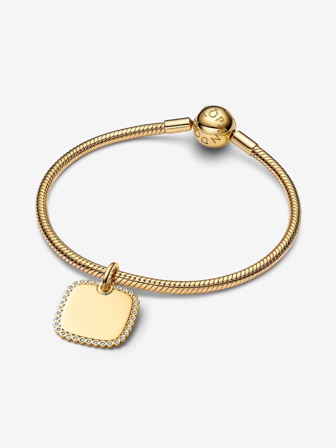 Engravable square 14k gold-plated pendant with cle