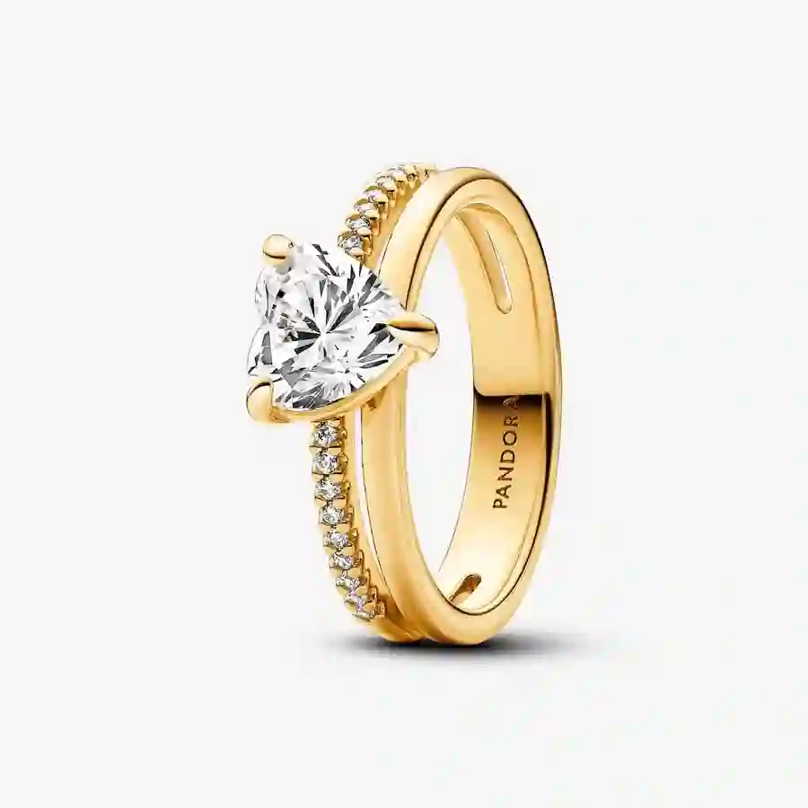 Heart 14k gold-plated ring with clear cubic zircon