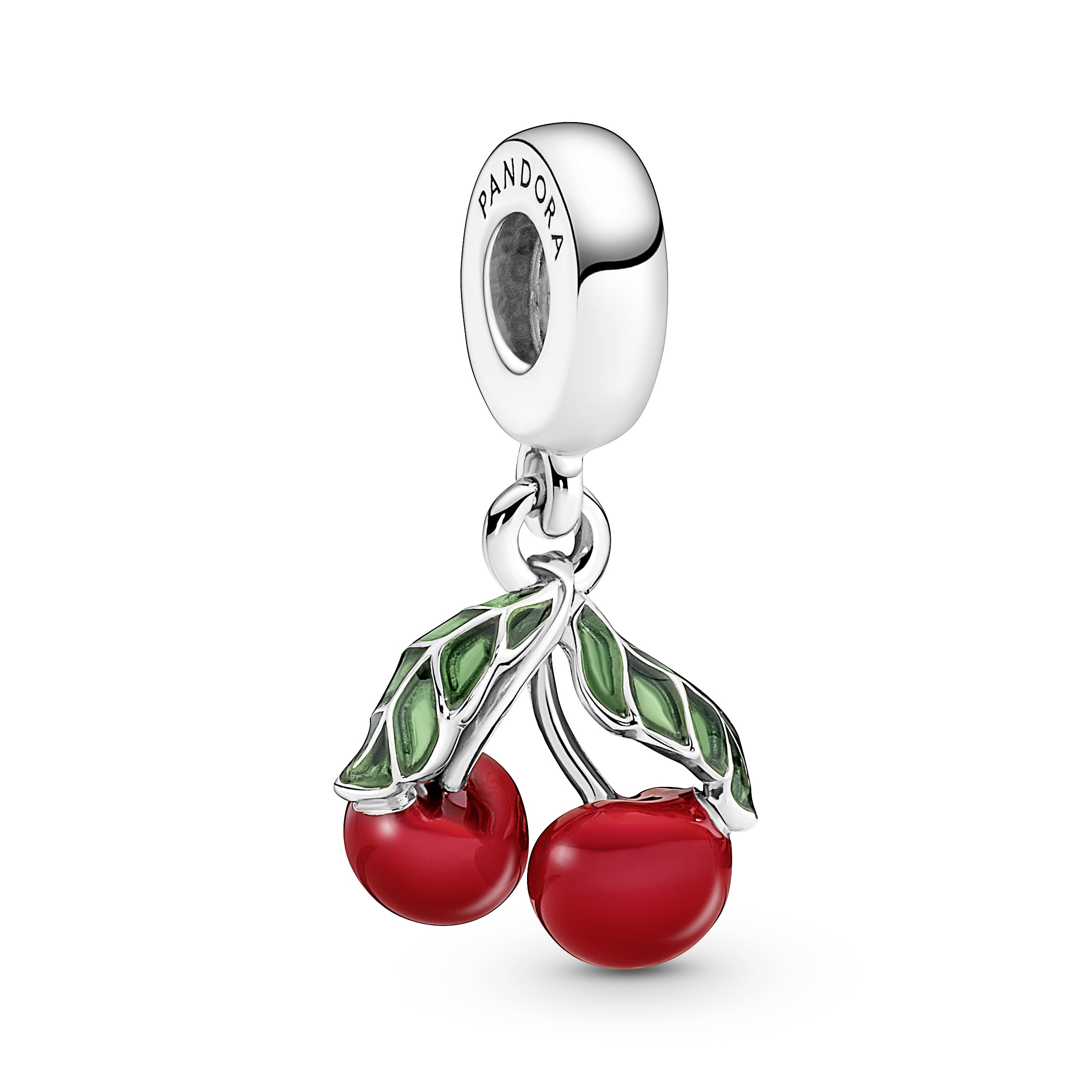 Cherry sterling silver dangle with green and red e