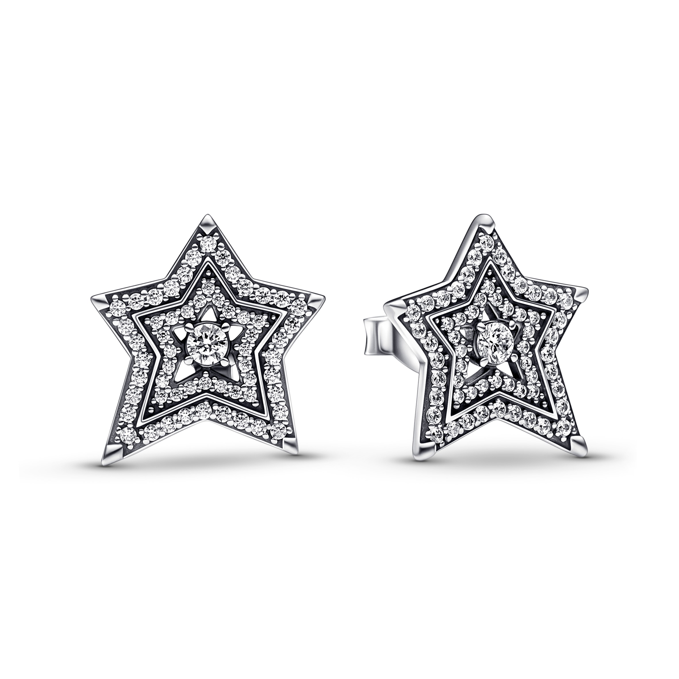 Star sterling silver stud earrings with clear cubi