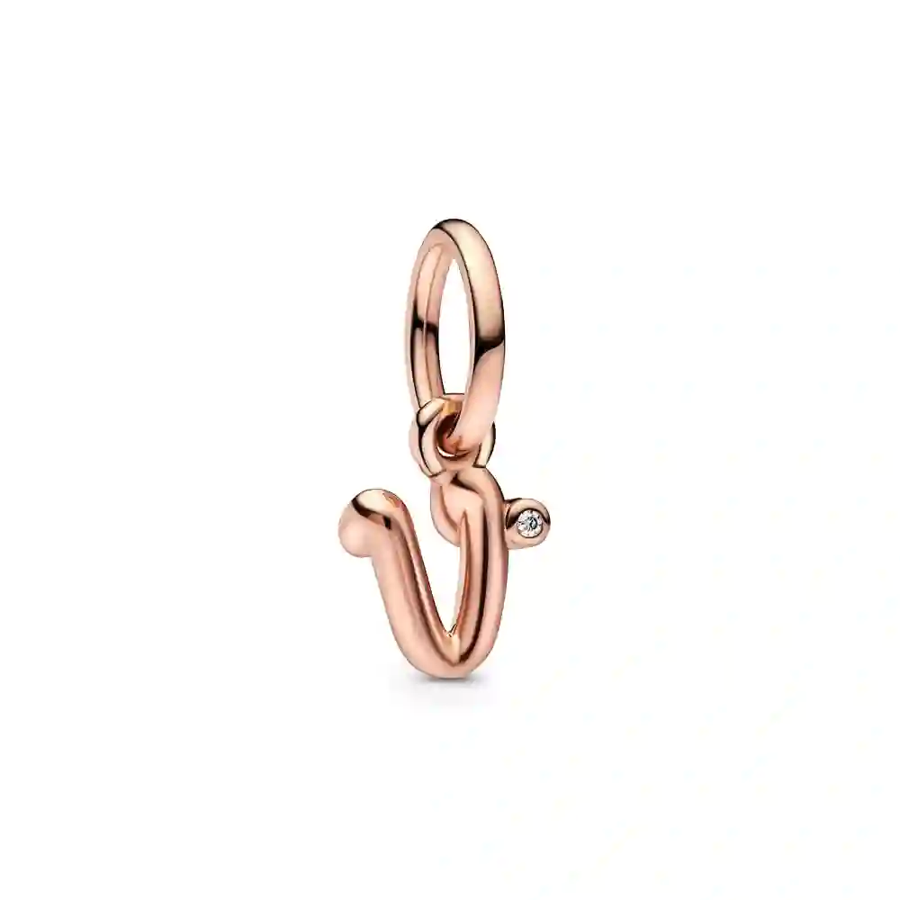 Letter v 14k rose gold-plated dangle with clear cubic zirconia