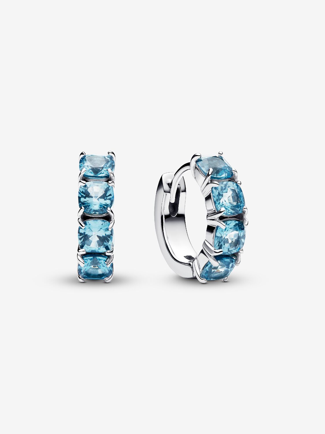 Sterling silver hoop earrings with aquamarine blue