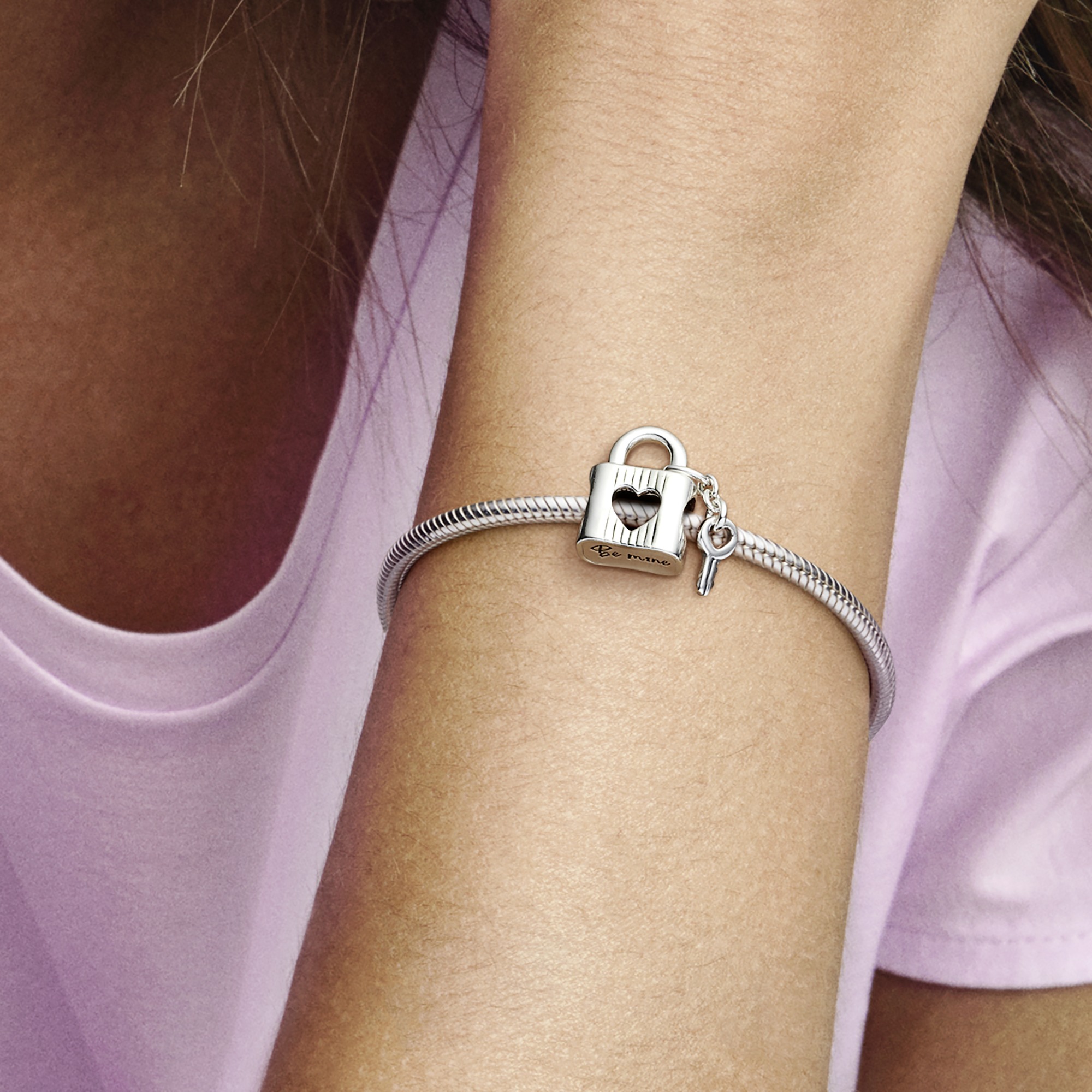 Love padlock and key sterling silver charm with bl