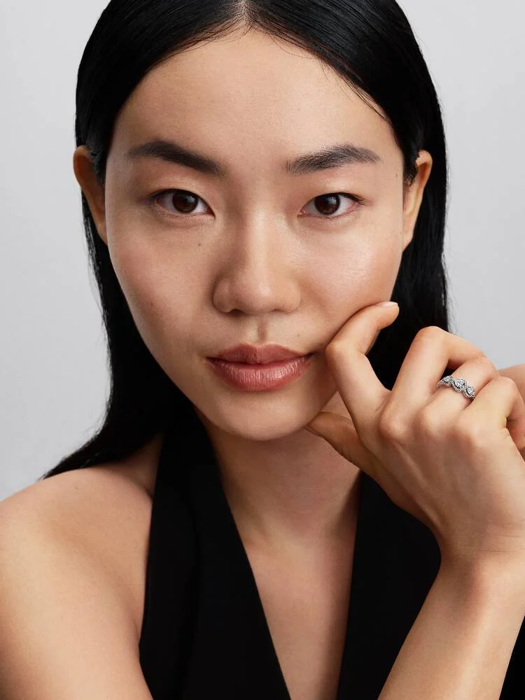 Triple heart sterling silver ring with clear cubic