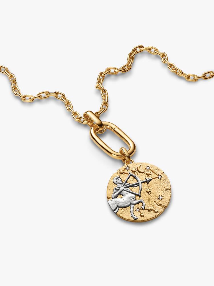 XL Sagittarius sterling silver and 14k gold-plated medallion with clear cubic zirconia