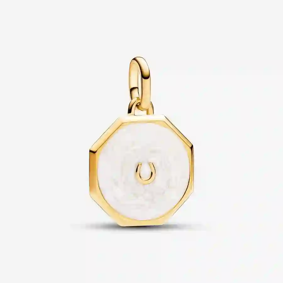Horseshoe octagon 14k gold-plated medallion with s