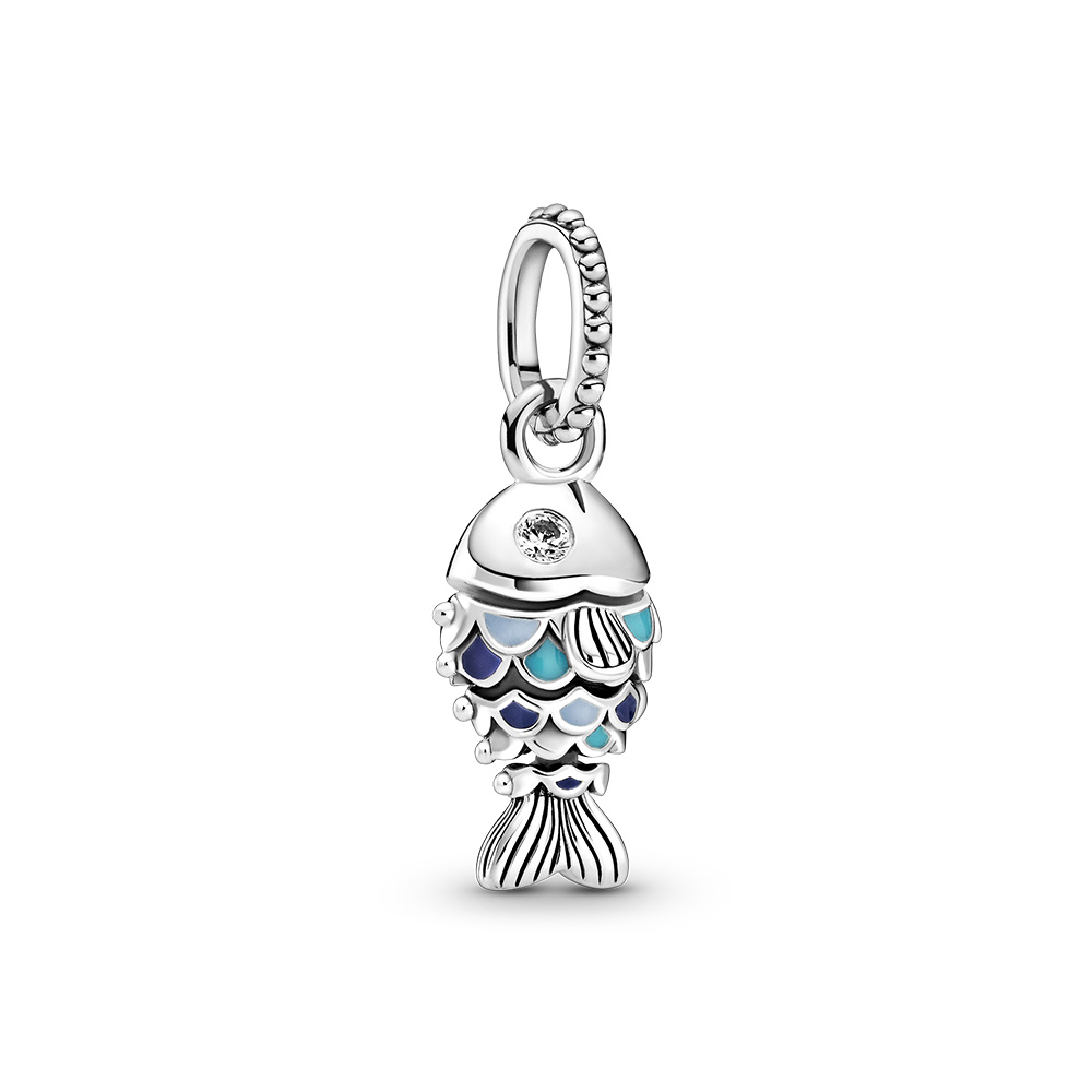 Fish sterling silver dangle with clear cubic zirco