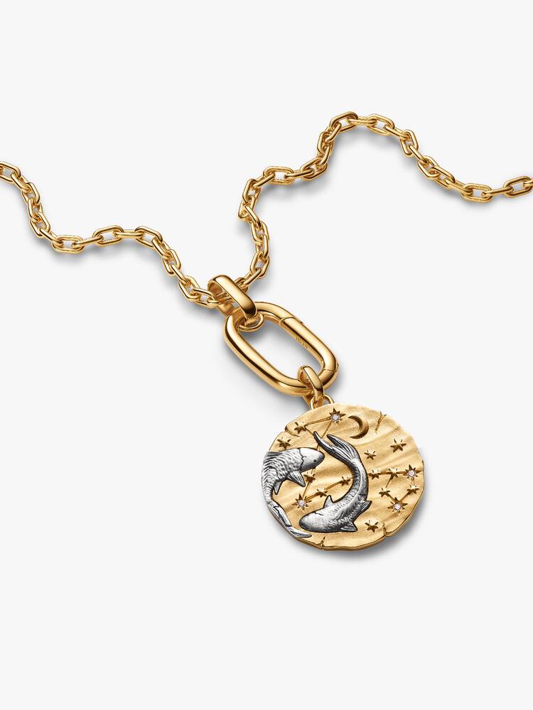 XL Pisces sterling silver and 14k gold-plated medallion with clear cubic zirconia