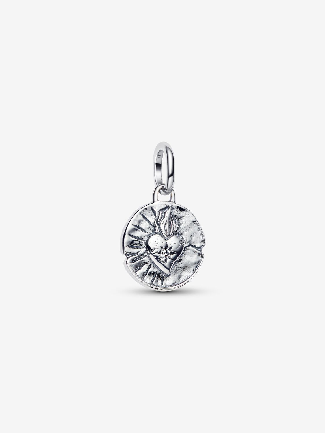 Heart sterling silver medallion with clear cubic z