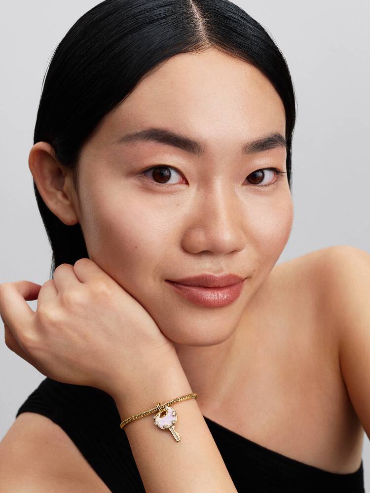 Love key 14k gold-plated dangle with clear cubic z