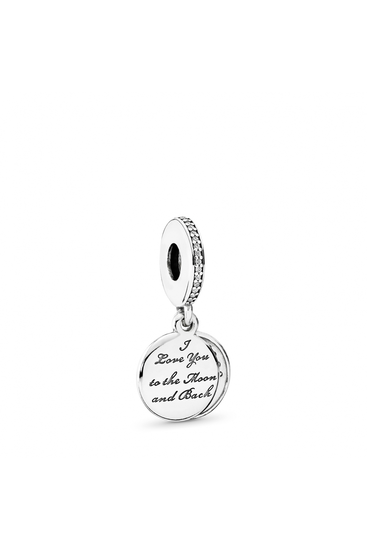 Moon and star silver dangle with clear cubic zirco
