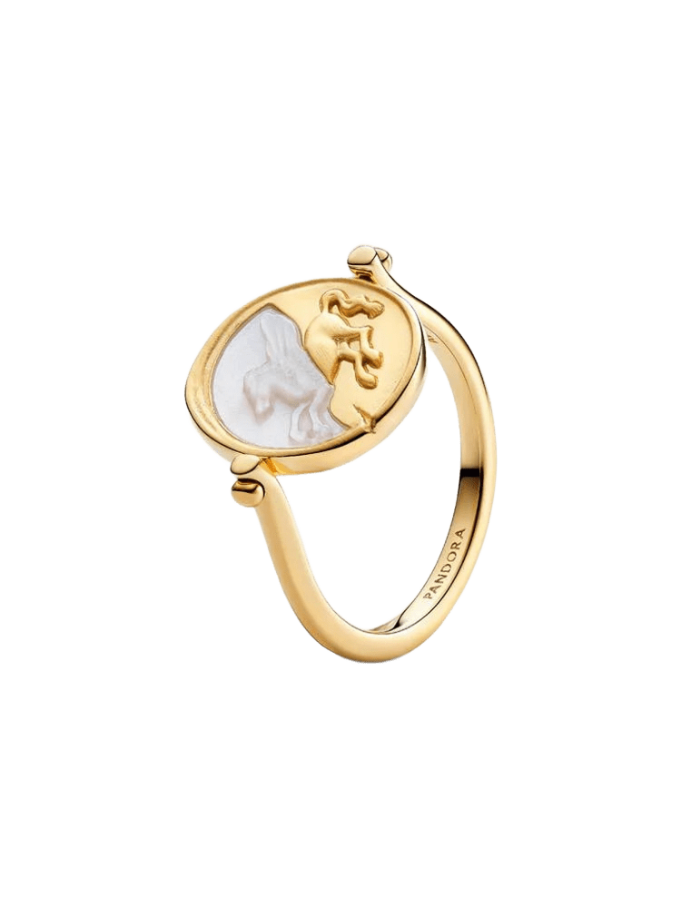 Pegasus 14k gold-plated spinnable ring with golden white bioresin man-made mother of pearl