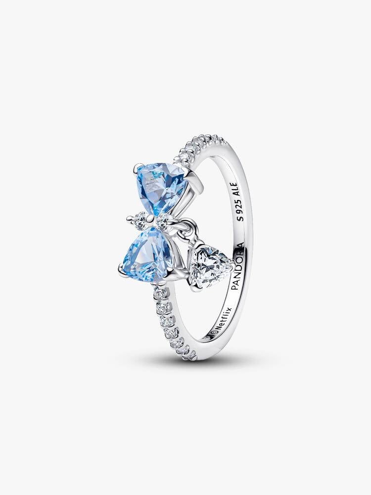 Bow sterling silver ring with dream blue crystal a