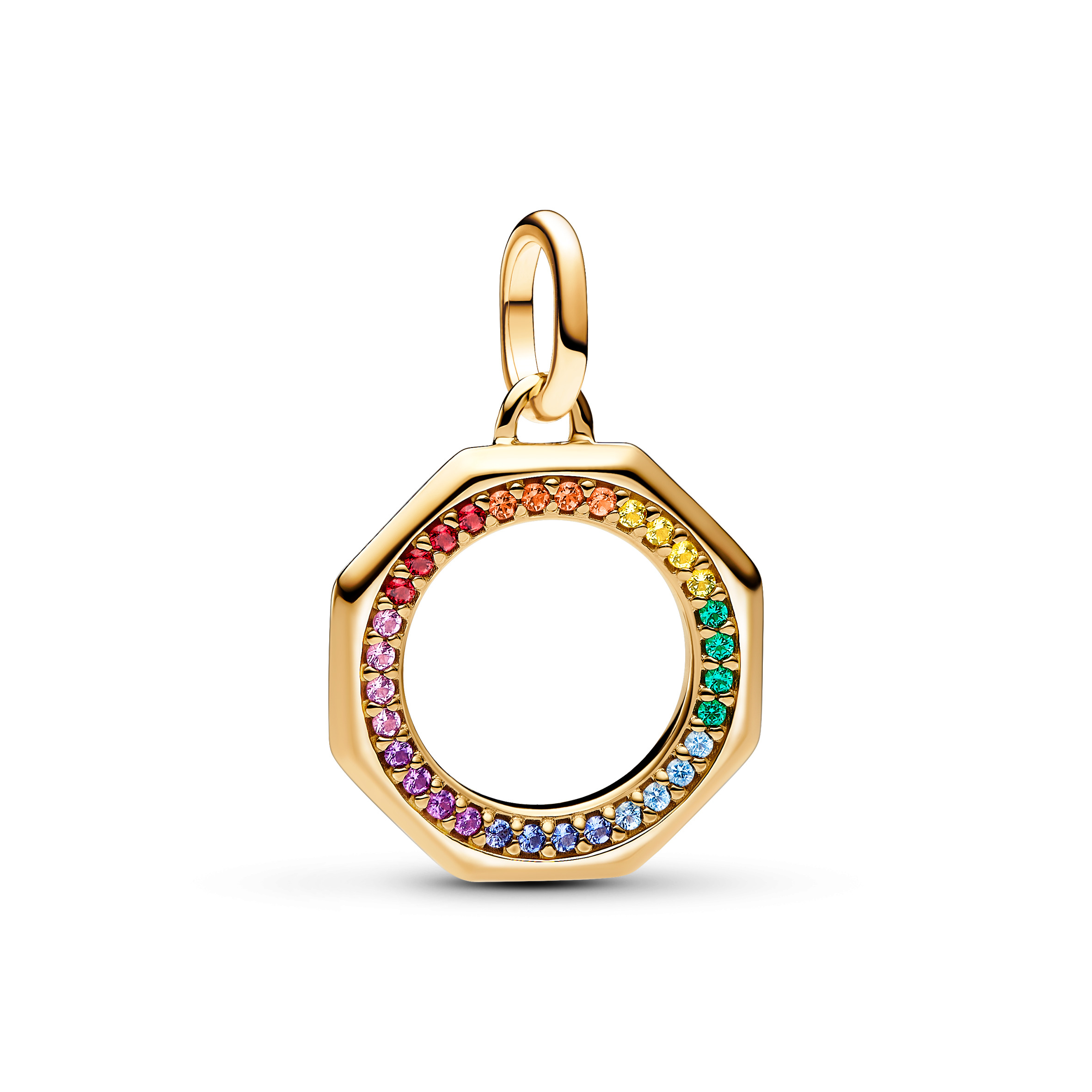 Rainbow 14k gold-plated medallion with green, pink